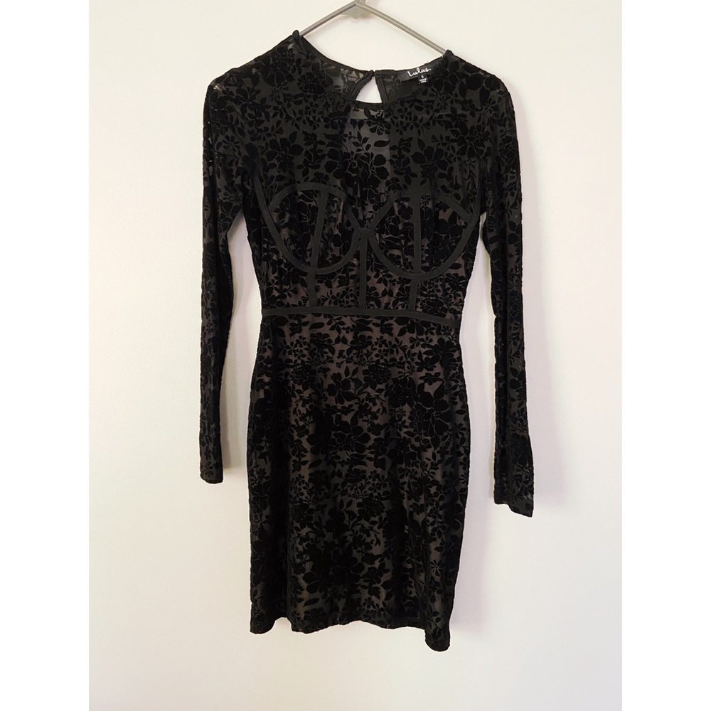 Lulu's Black Velvet Print Dress - Picture 2 of 3